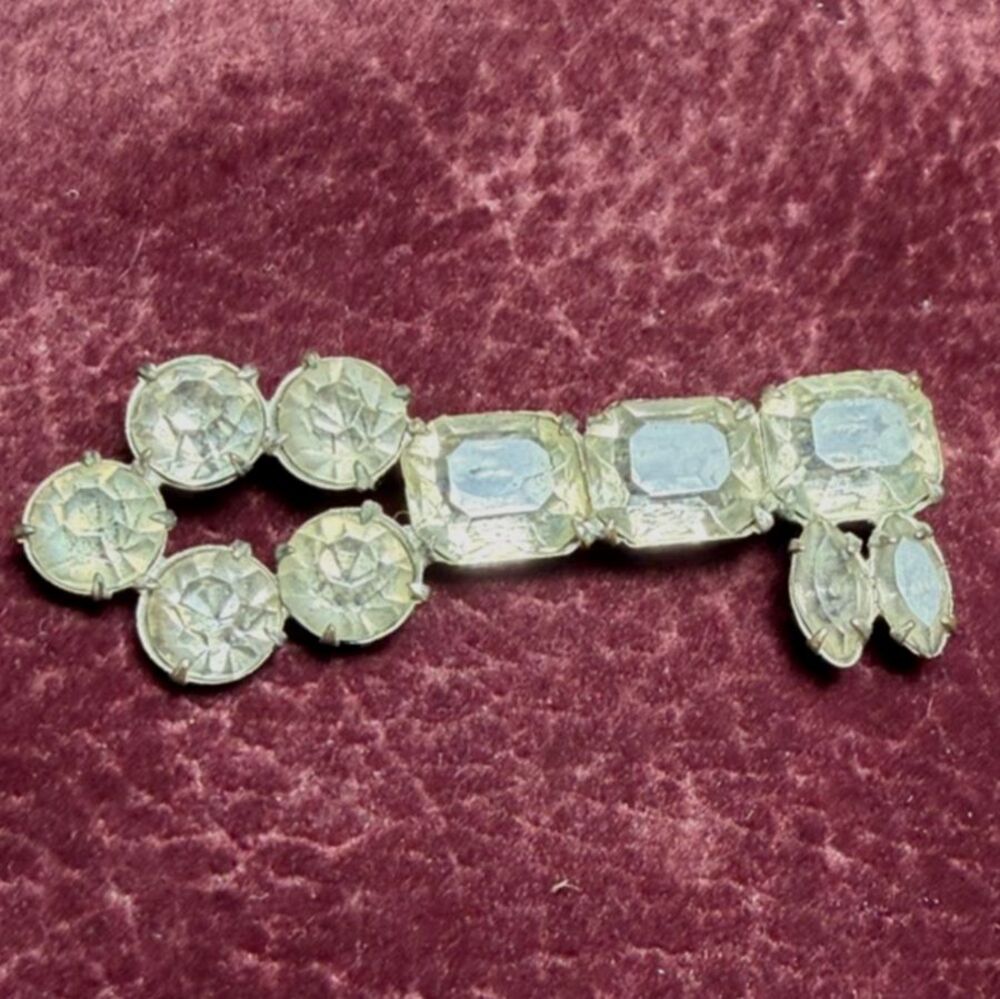 Vintage Mid-Century Rhinestone Skeleton Key Brooch Pin Silver Tone 1950s 1960s